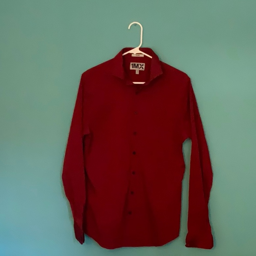 Express Fitted Dark Red Button Up